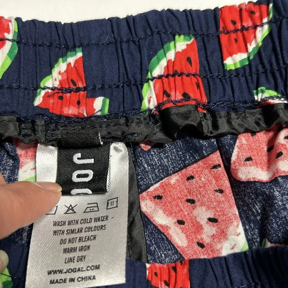 Jogal Watermelon Mens Shorts Sz Medium Navy Blue Red Drawstring Elastic Hawaiian